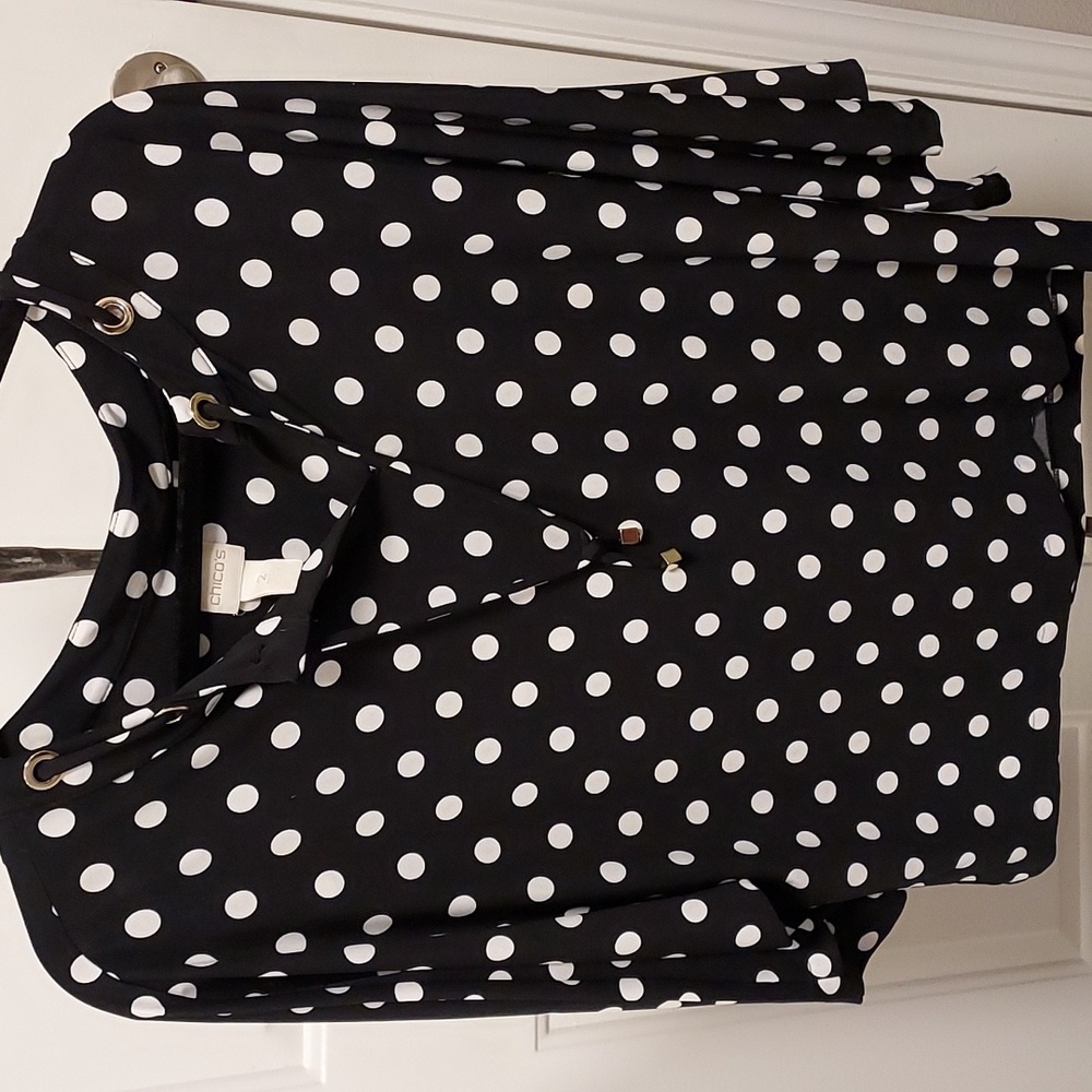 Chico's Black White Polka Dot Top Chico Size 2 (XL)